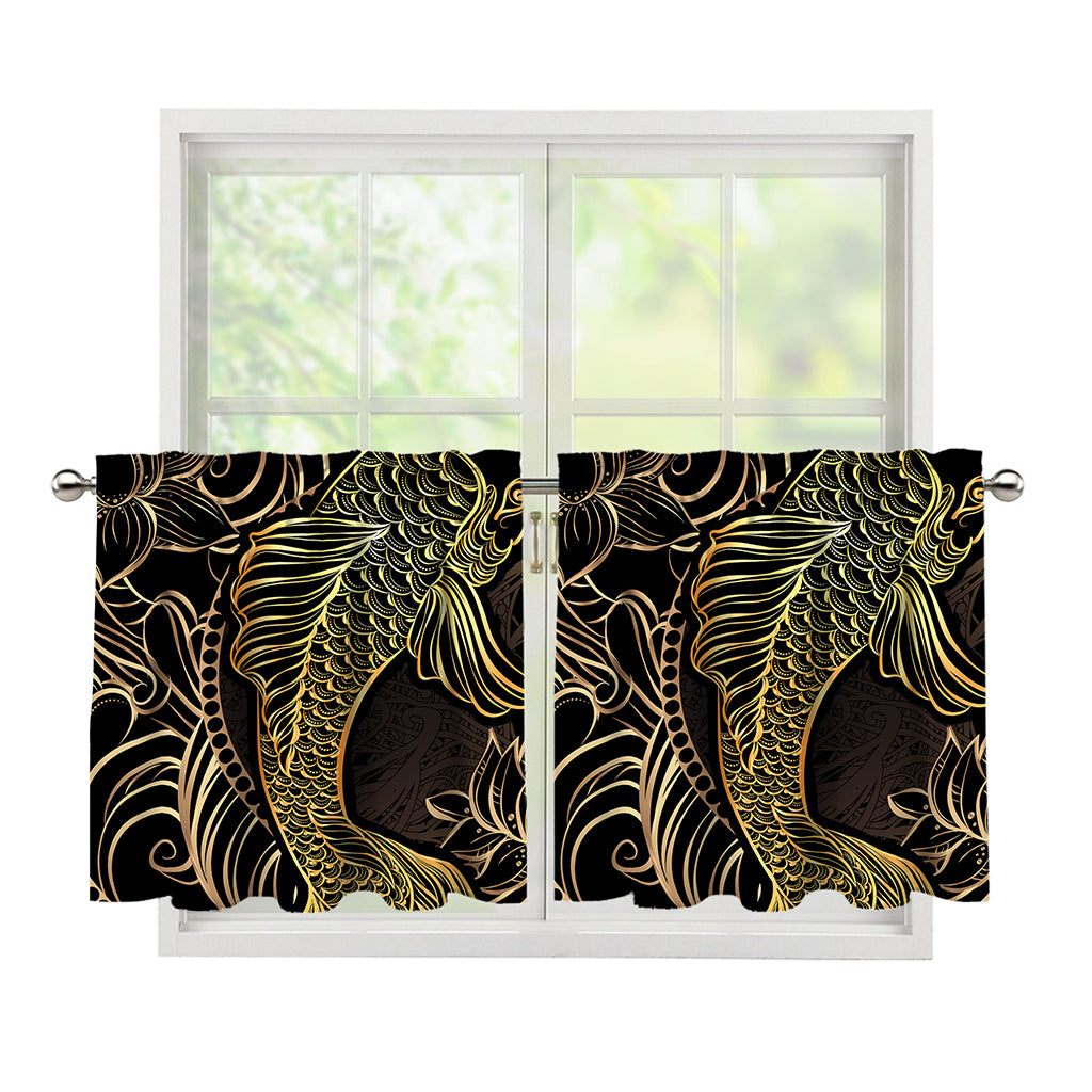 Gold Koi Carp Fish Print Tier Curtains