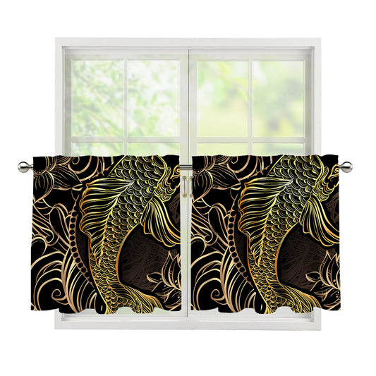 Gold Koi Carp Fish Print Tier Curtains
