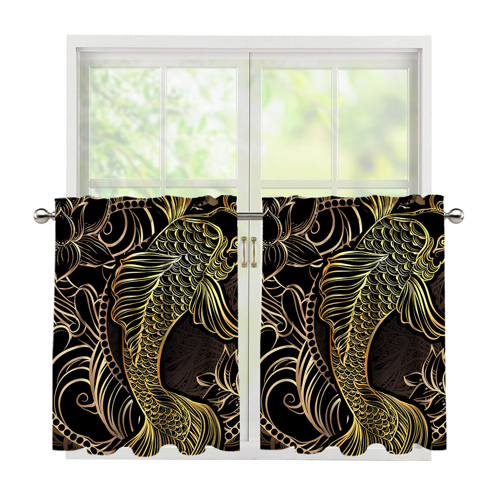 Gold Koi Carp Fish Print Tier Curtains