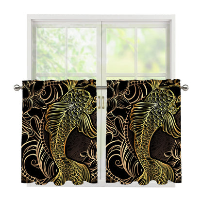 Gold Koi Carp Fish Print Tier Curtains