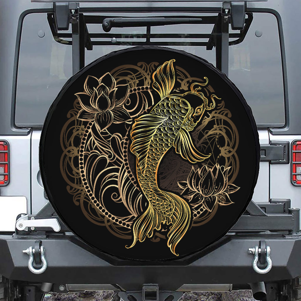 Gold Koi Carp Fish Print Tire Cover