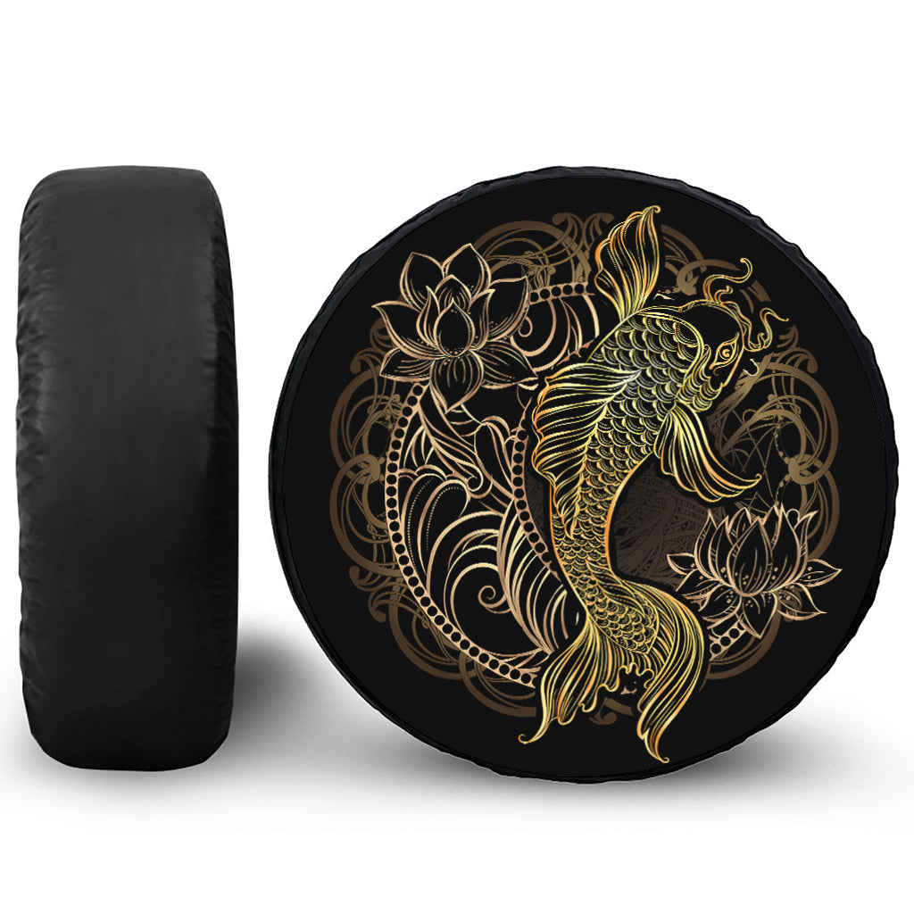 Gold Koi Carp Fish Print Tire Cover