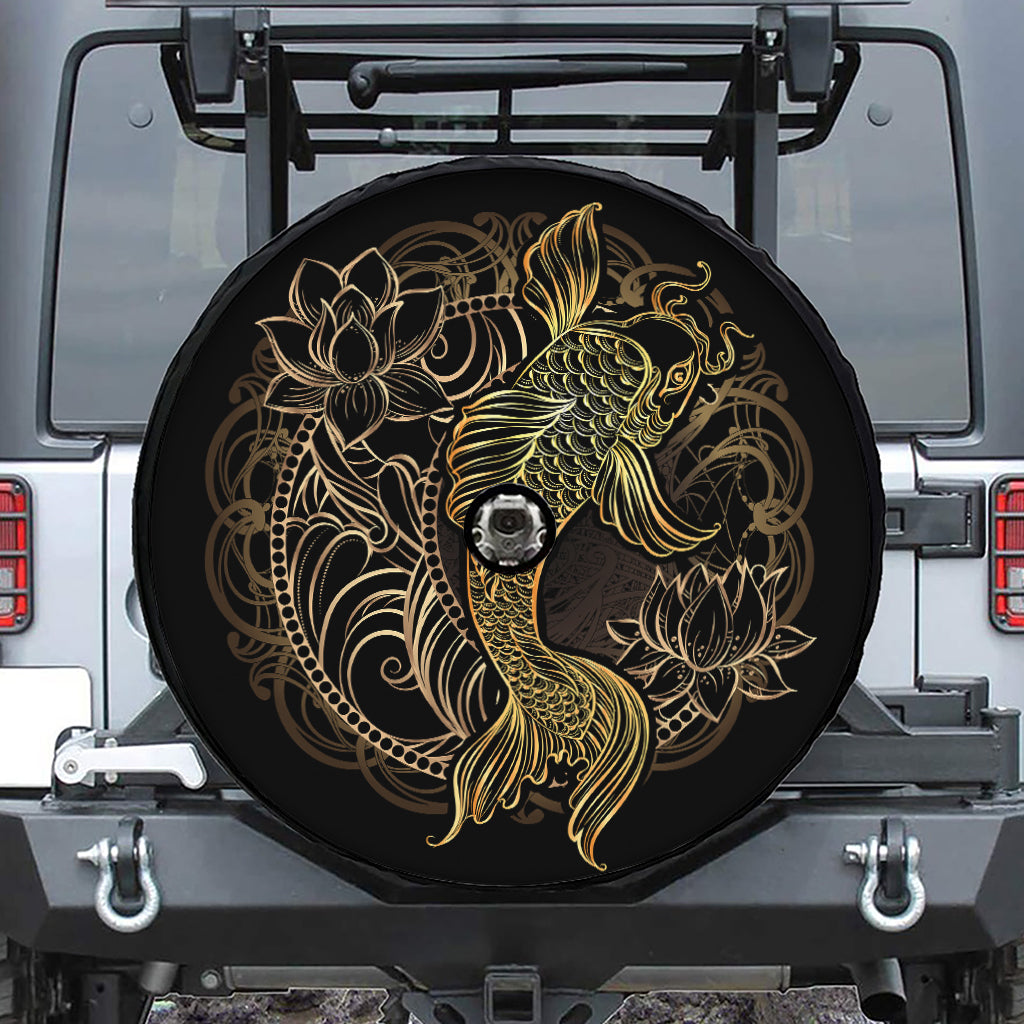 Gold Koi Carp Fish Print Tire Cover With Camera Hole