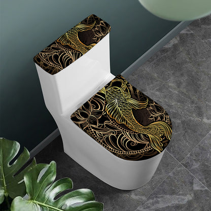 Gold Koi Carp Fish Print Toilet Lid And Tank Cover Set