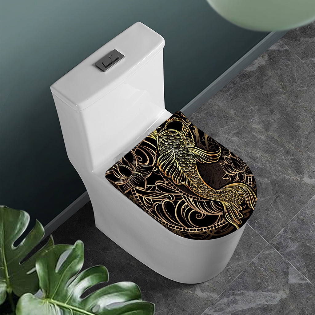 Gold Koi Carp Fish Print Toilet Lid Cover