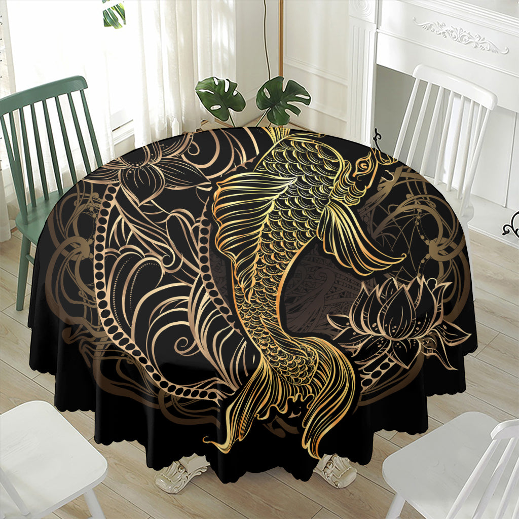 Gold Koi Carp Fish Print Waterproof Round Tablecloth