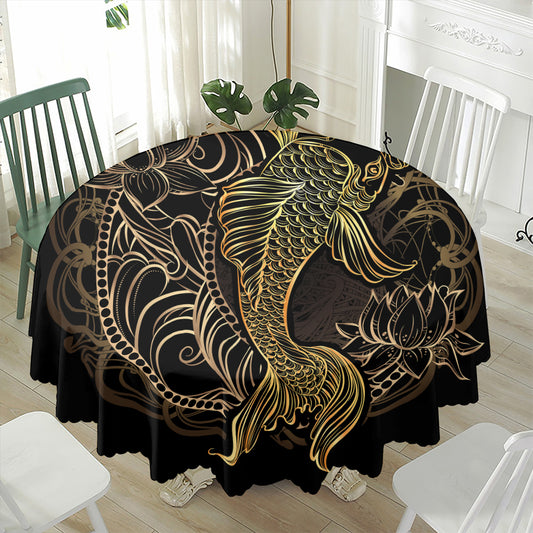 Gold Koi Carp Fish Print Waterproof Round Tablecloth