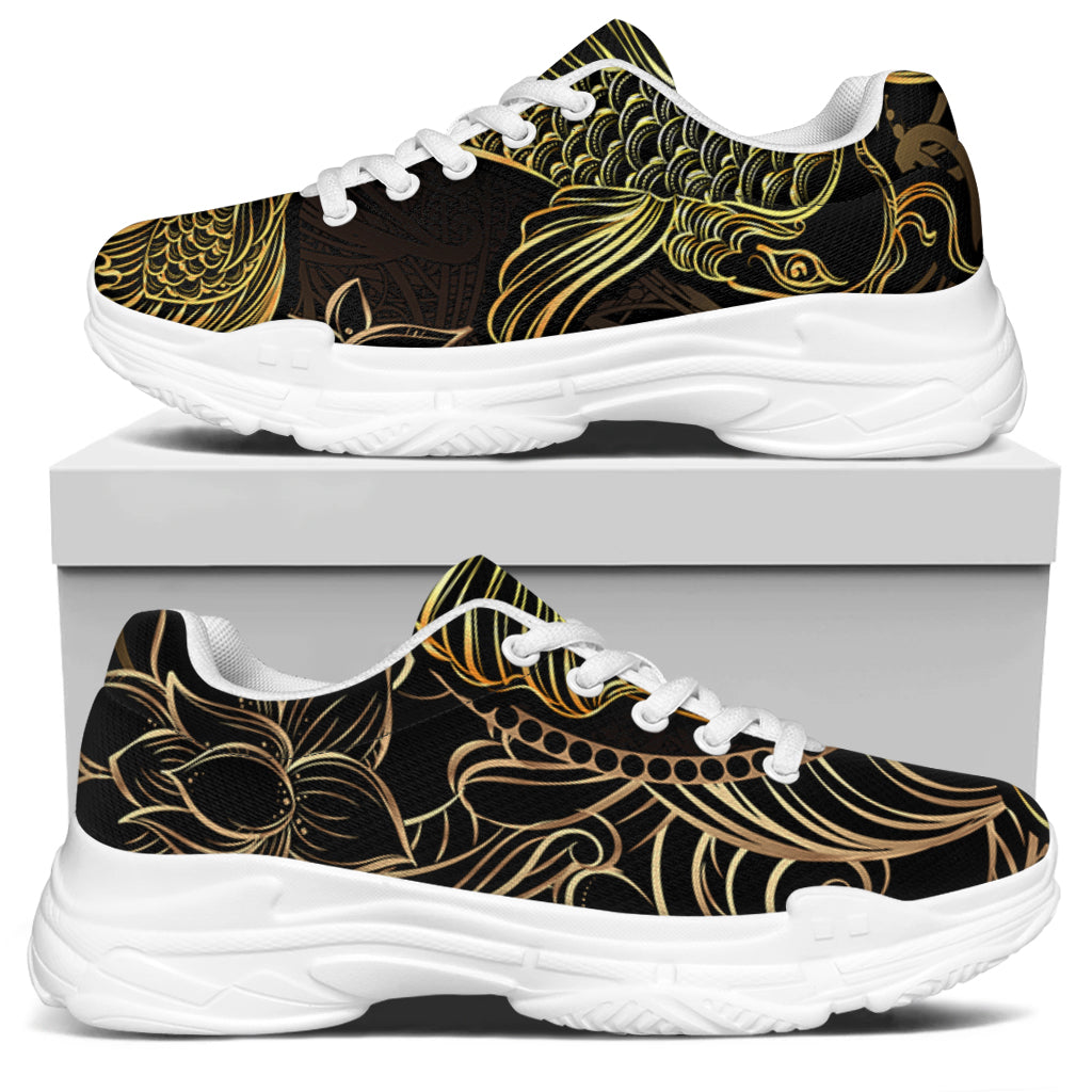 Gold Koi Carp Fish Print White Chunky Shoes