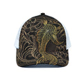 Gold Koi Carp Fish Print White Mesh Trucker Hat