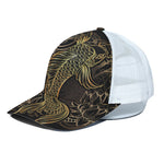 Gold Koi Carp Fish Print White Mesh Trucker Cap