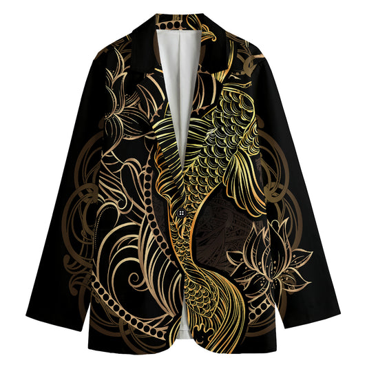 Gold Koi Carp Fish Print Women's Blazer