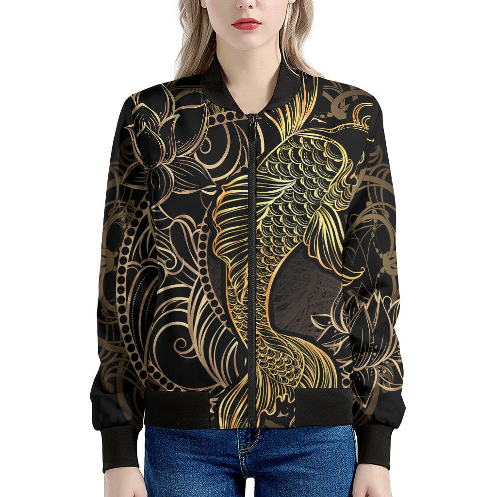 Gold Koi Carp Fish Print Women's Bomber Jacket