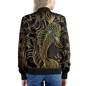 Gold Koi Carp Fish Print Women's Bomber Jacket