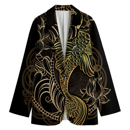 Gold Koi Carp Fish Print Women's Cotton Blazer