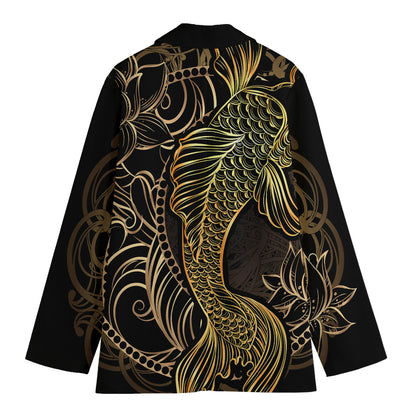Gold Koi Carp Fish Print Women's Cotton Blazer