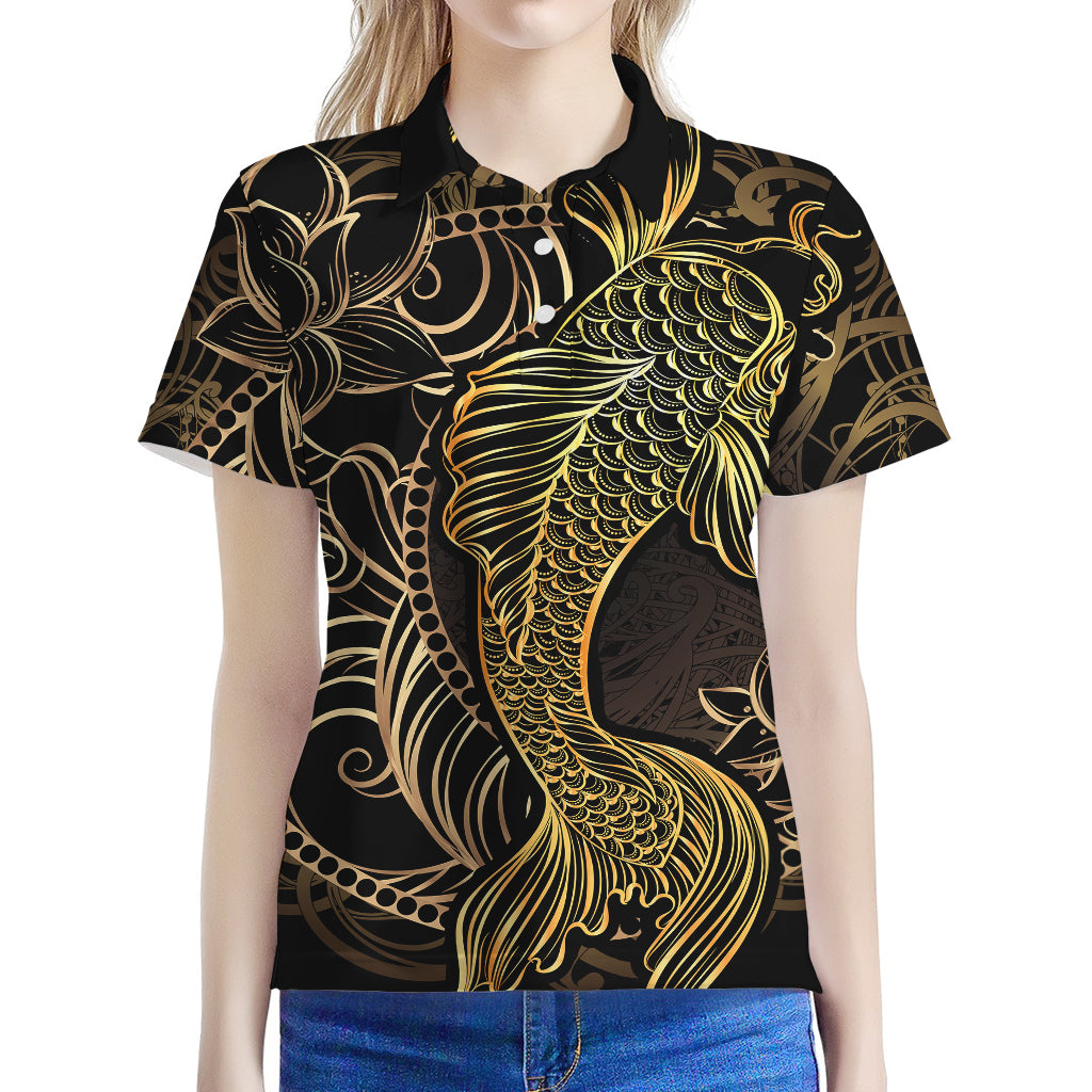 Gold Koi Carp Fish Print Women's Polo Shirt