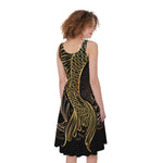 Gold Koi Carp Fish Print Women's Sleeveless Dress