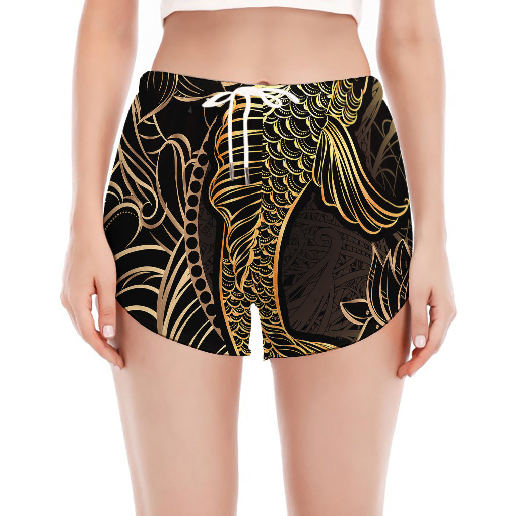Gold Koi Carp Fish Print Women's Split Running Shorts