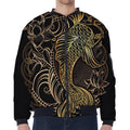 Gold Koi Carp Fish Print Zip Sleeve Bomber Jacket