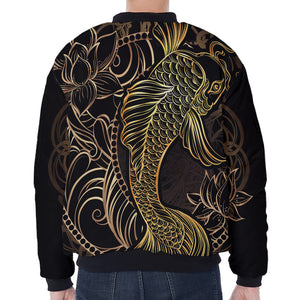 Gold Koi Carp Fish Print Zip Sleeve Bomber Jacket