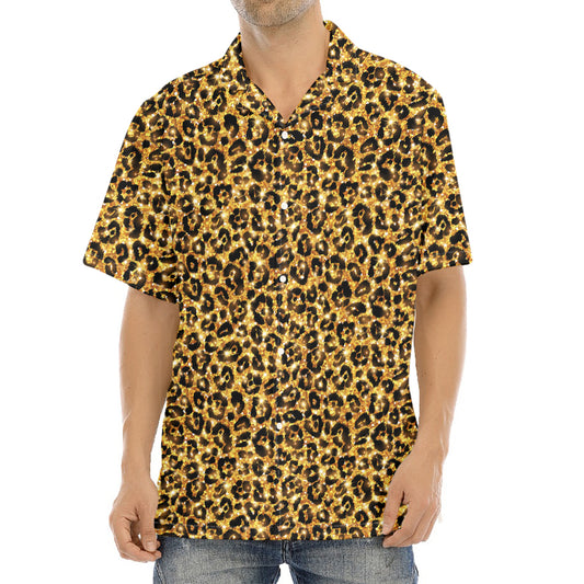 Gold Leopard (NOT Real) Glitter Print Aloha Shirt