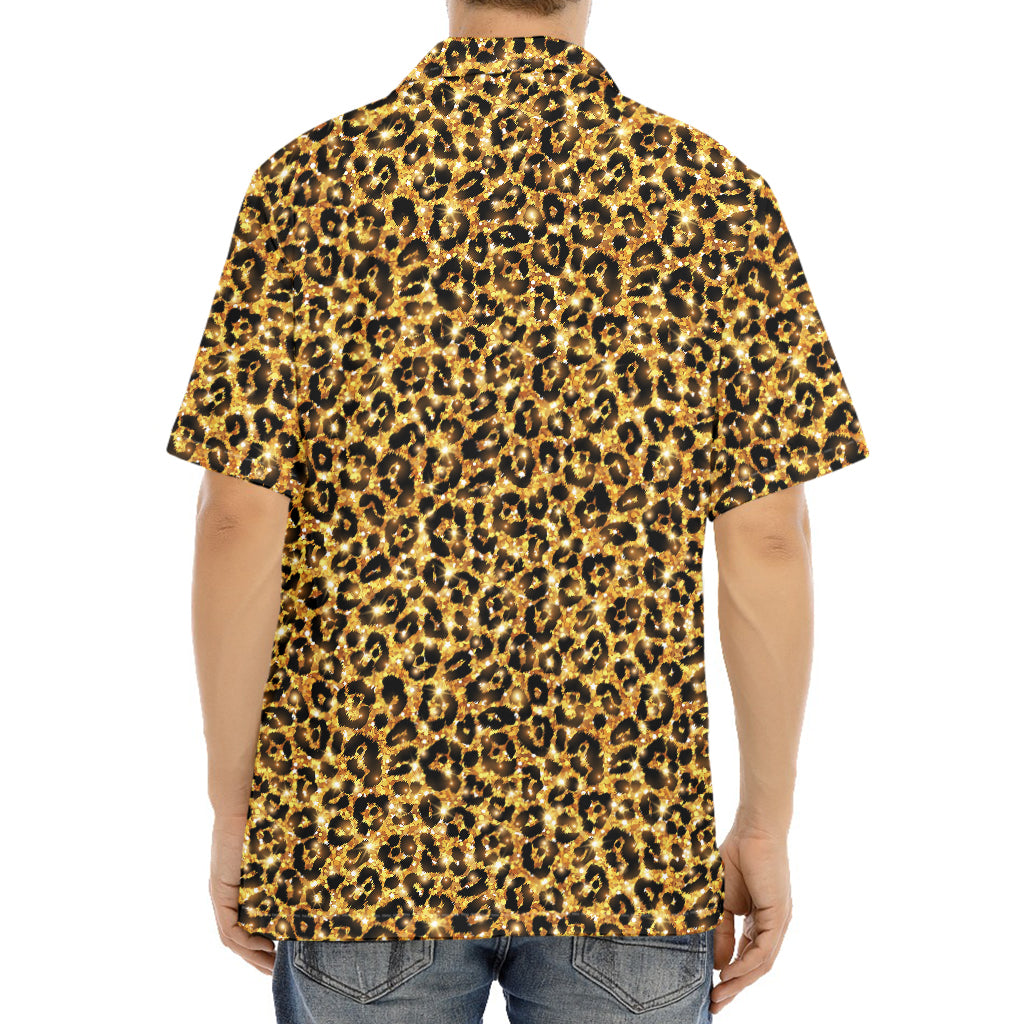 Gold Leopard (NOT Real) Glitter Print Aloha Shirt