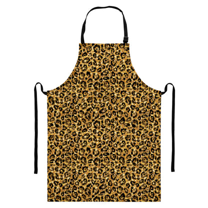 Gold Leopard (NOT Real) Glitter Print Bib Apron With Pocket