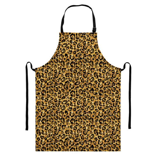 Gold Leopard (NOT Real) Glitter Print Bib Apron With Pocket