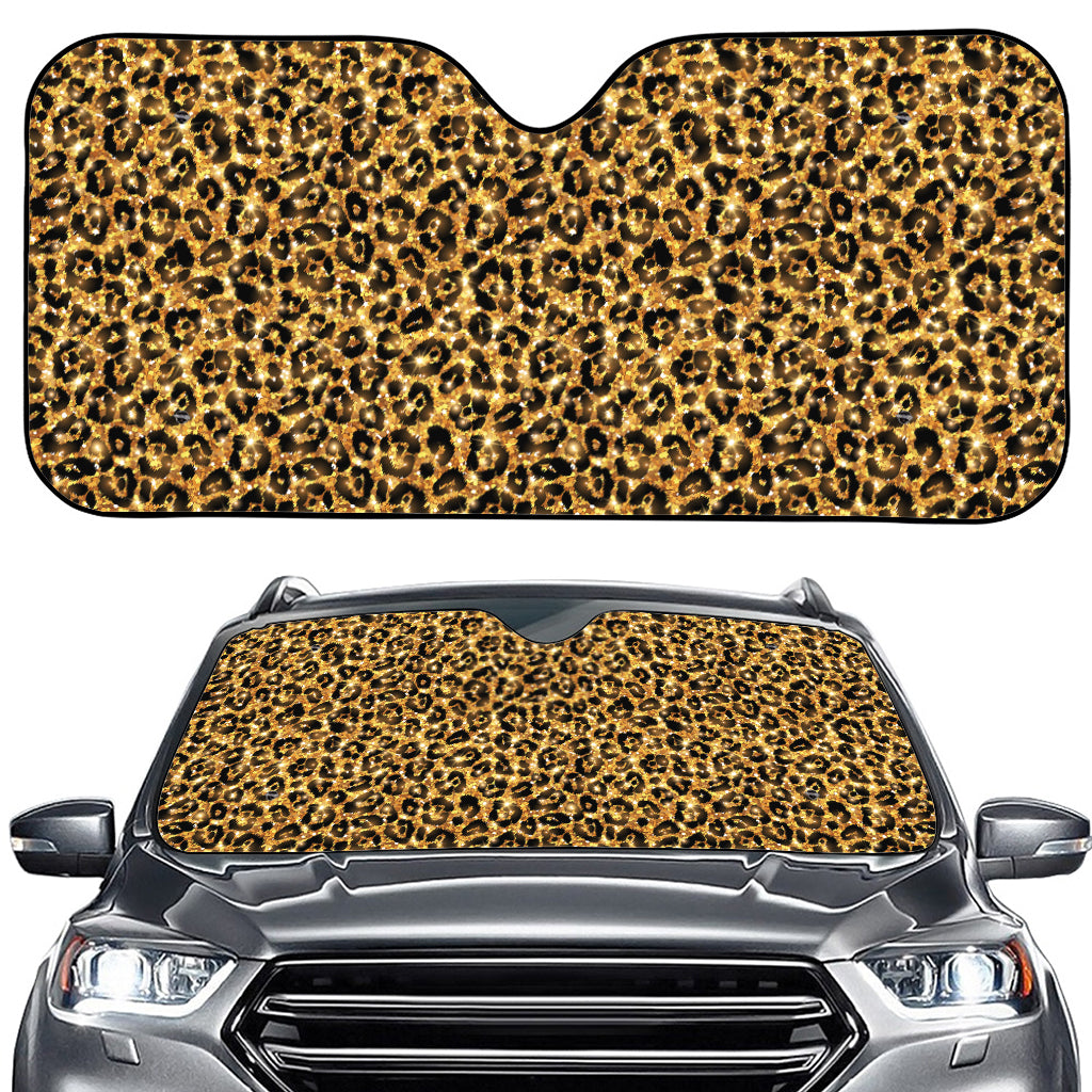 Gold Leopard (NOT Real) Glitter Print Car Windshield Sun Shade