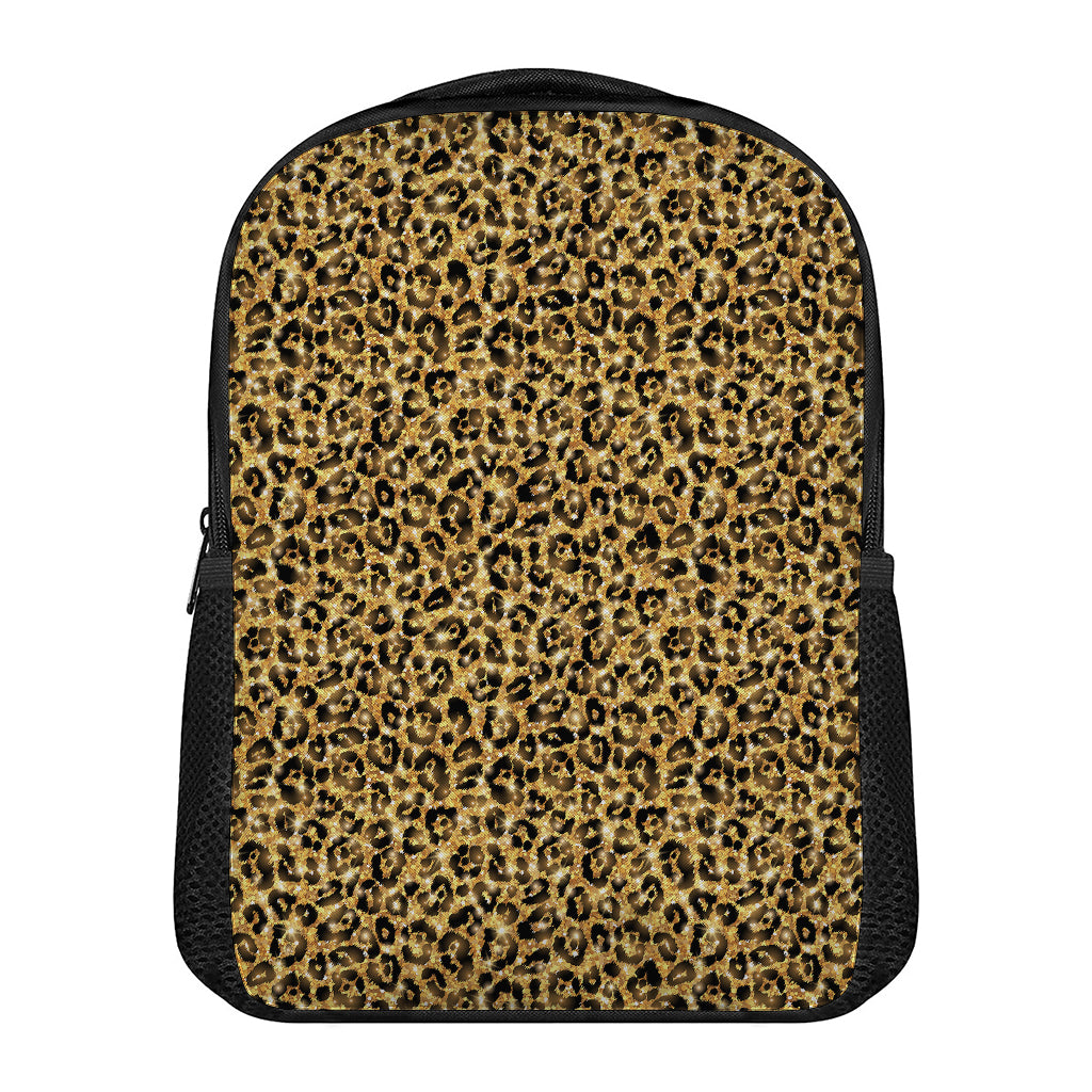 Gold Leopard (NOT Real) Glitter Print Casual Backpack