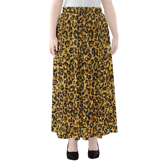 Gold Leopard (NOT Real) Glitter Print Chiffon Maxi Skirt