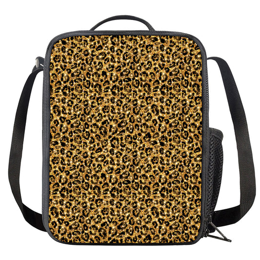Gold Leopard (NOT Real) Glitter Print Crossbody Lunch Bag