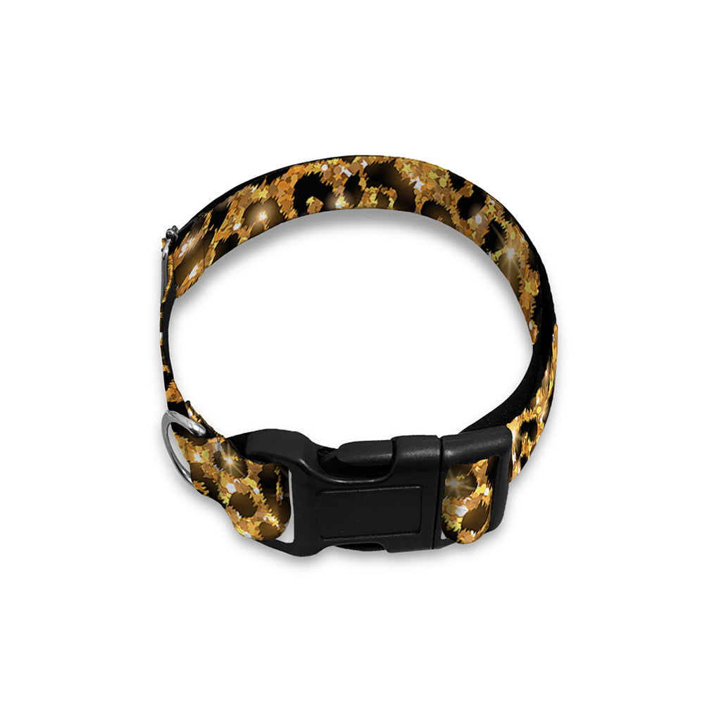 Gold Leopard (NOT Real) Glitter Print Dog Collar