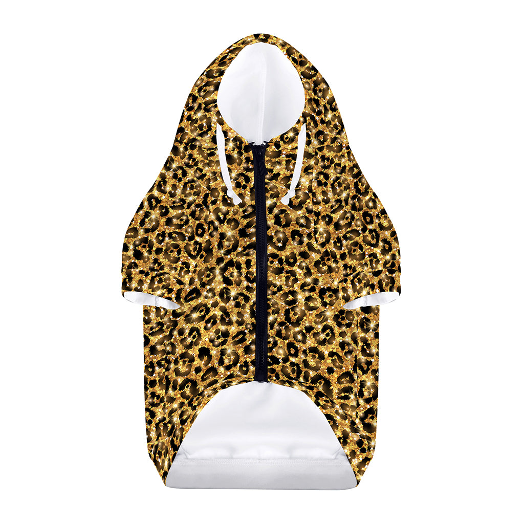 Gold Leopard (NOT Real) Glitter Print Dog Zip Up Hoodie