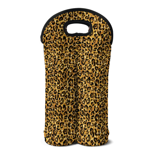 Gold Leopard (NOT Real) Glitter Print Double Neoprene Wine Tote