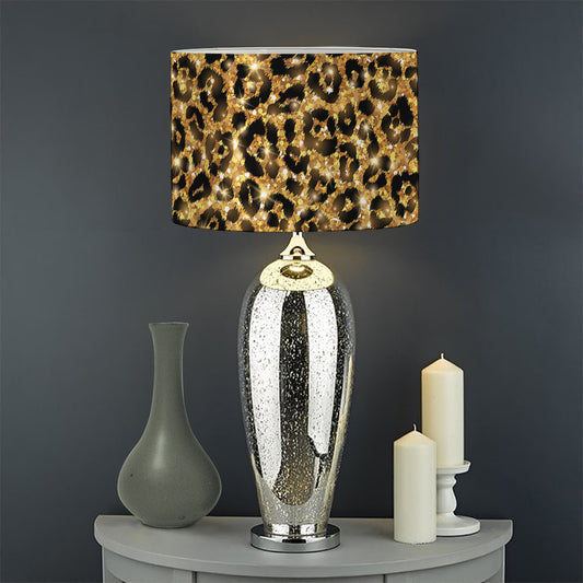 Gold Leopard (NOT Real) Glitter Print Drum Lamp Shade