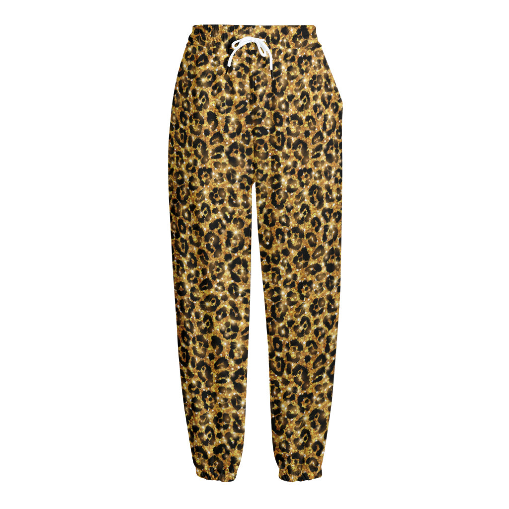 Gold Leopard (NOT Real) Glitter Print Fleece Lined Knit Pants