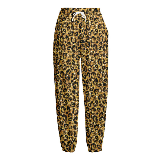 Gold Leopard (NOT Real) Glitter Print Fleece Lined Knit Pants