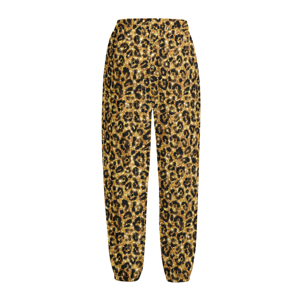 Gold Leopard (NOT Real) Glitter Print Fleece Lined Knit Pants