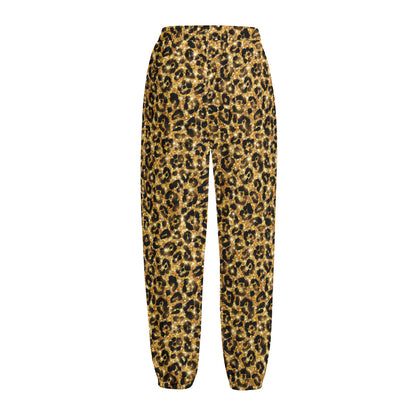 Gold Leopard (NOT Real) Glitter Print Fleece Lined Knit Pants