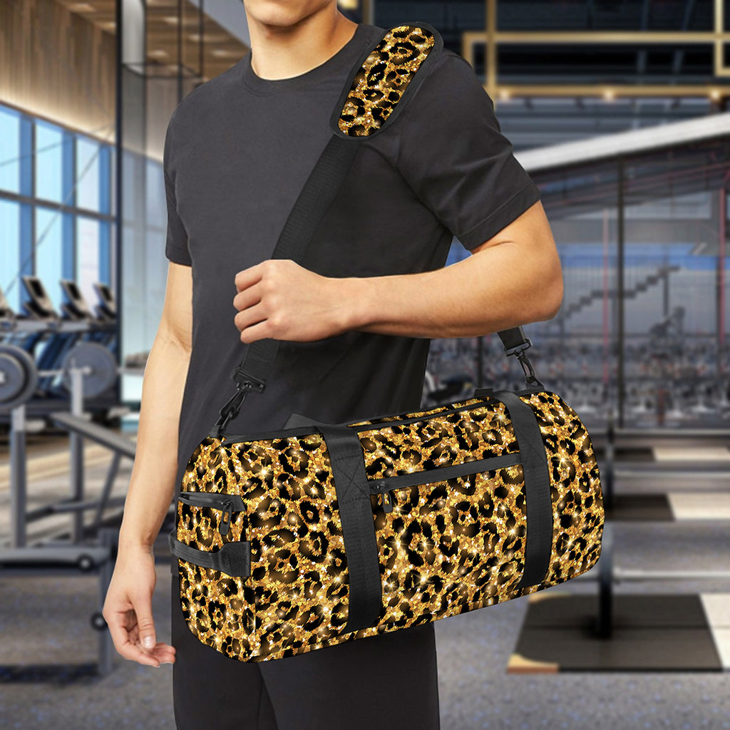 Gold Leopard (NOT Real) Glitter Print Gym Bag
