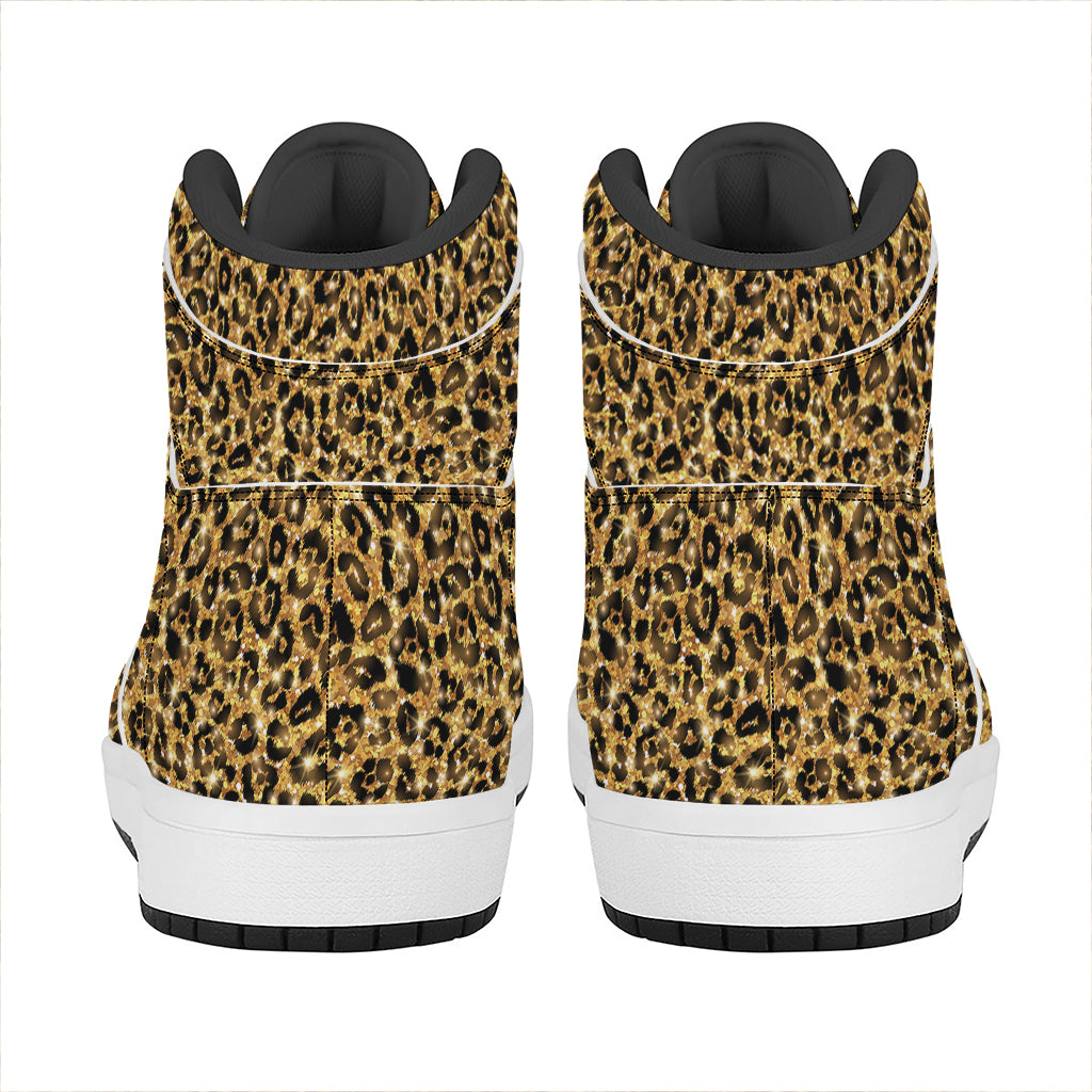 Gold Leopard (NOT Real) Glitter Print High Top Leather Sneakers