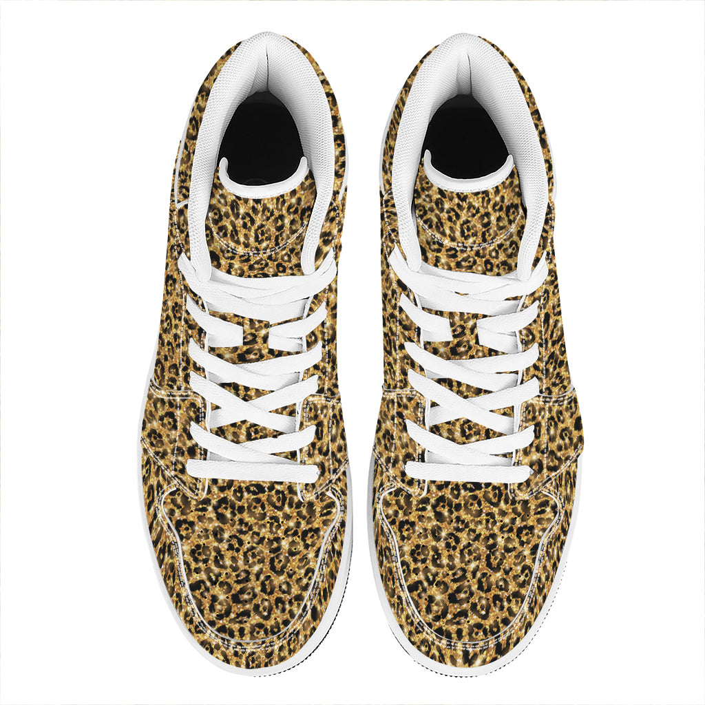 Gold Leopard (NOT Real) Glitter Print High Top Leather Sneakers