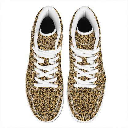 Gold Leopard (NOT Real) Glitter Print High Top Leather Sneakers