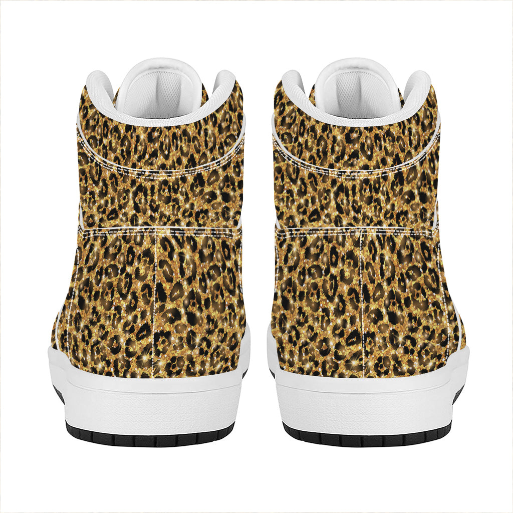 Gold Leopard (NOT Real) Glitter Print High Top Leather Sneakers