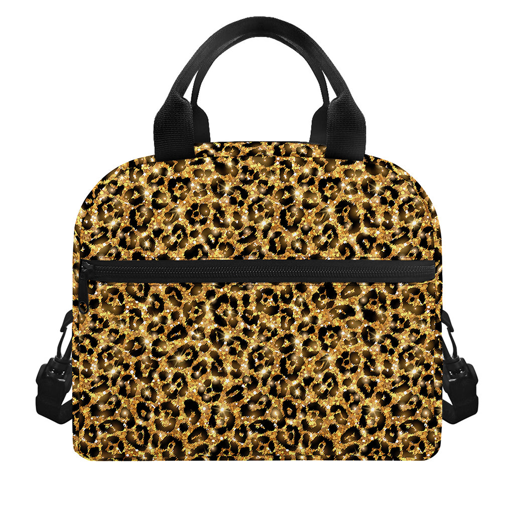 Gold Leopard (NOT Real) Glitter Print Insulated Lunch Bag