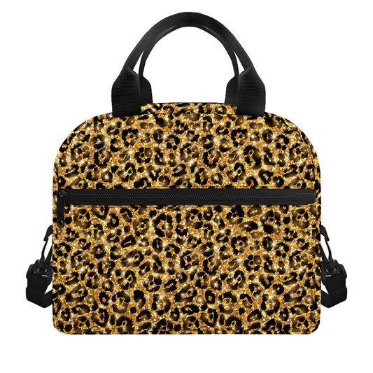 Gold Leopard (NOT Real) Glitter Print Insulated Lunch Bag