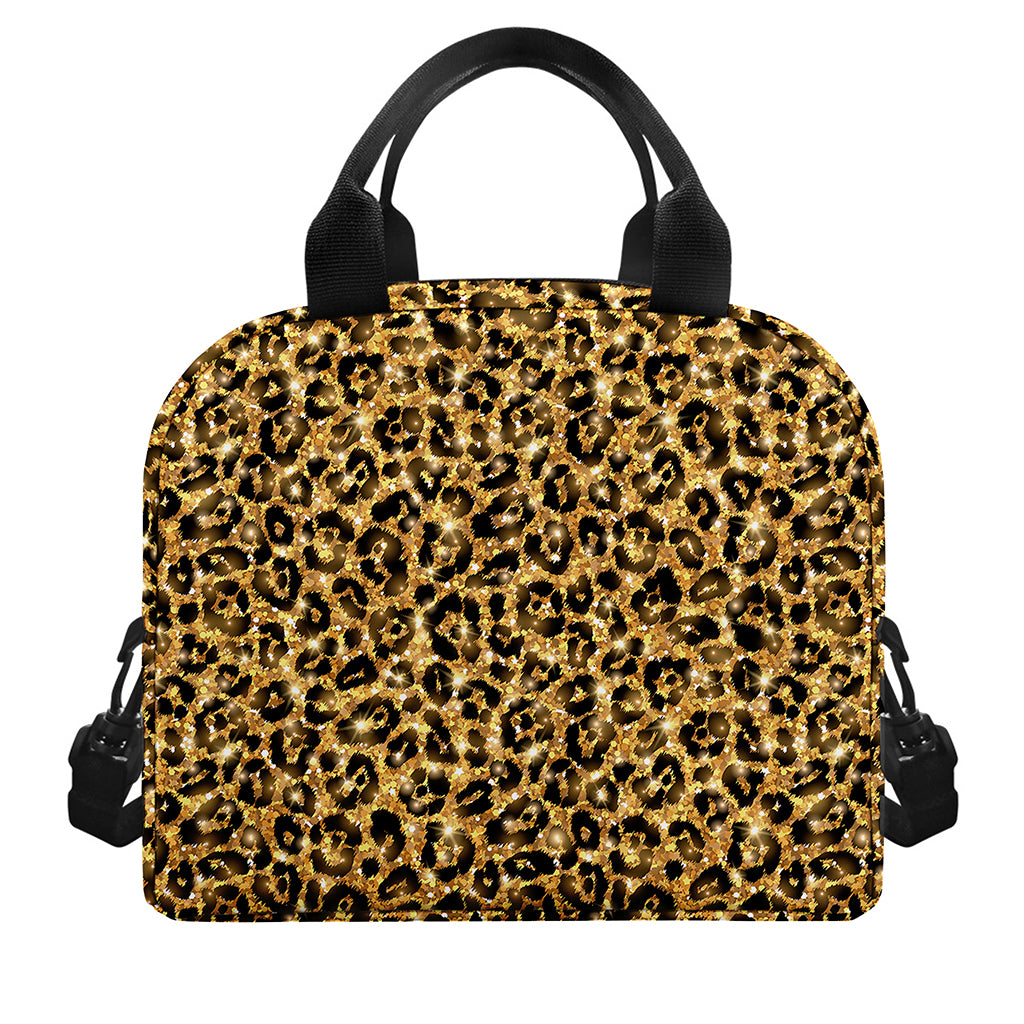 Gold Leopard (NOT Real) Glitter Print Insulated Lunch Bag