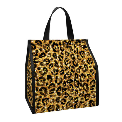 Gold Leopard (NOT Real) Glitter Print Insulated Lunch Tote