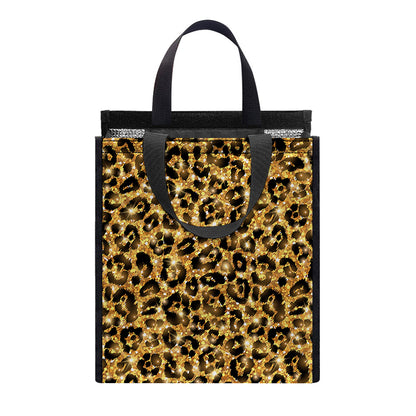 Gold Leopard (NOT Real) Glitter Print Insulated Lunch Tote